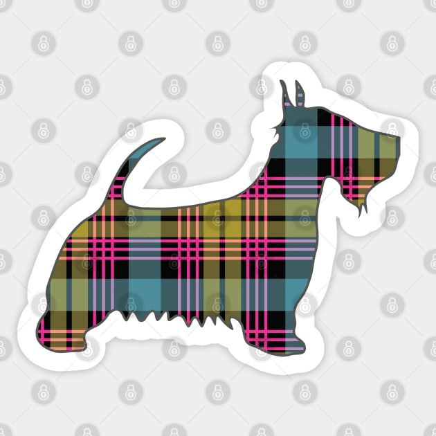 Pink, Blue and Yellow Tartan Scottish Terrier Dog Silhouette Sticker by MacPean